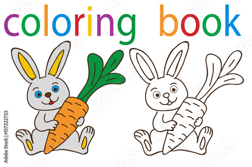 book coloring cartoon hare with carrot