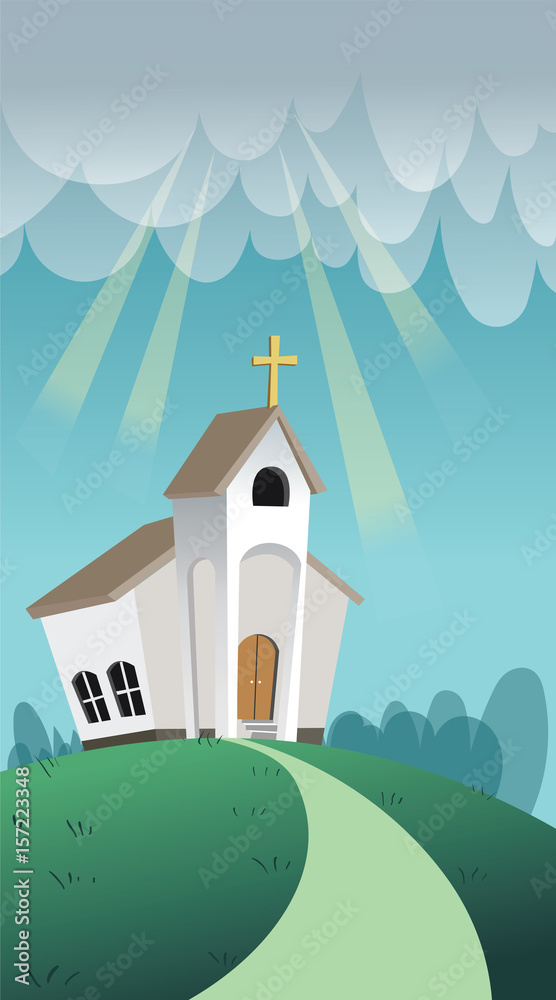 cartoon style illustration of christian church.