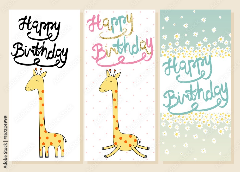 Obraz premium Cute giraffe in vector. Greeting card for birthday.