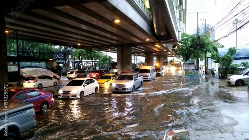 Bangkok, Thailand - MAY 25,2017 : Terrible flooding in early morning on workday caused from heavy rainy all night