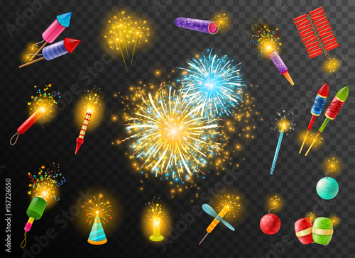Firework Crackers Pyrotechnic Dark Background Poster 
