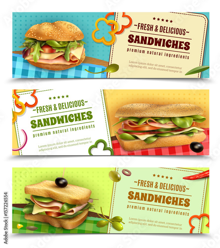 Healthy Fresh Sandwiches Advertisement Banners Set