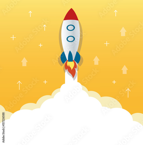 the rocket icon and yellow background, start up business concept illustration 