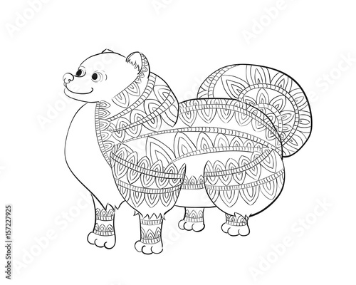 Zen tangle pomeranian. Zentangle spitz vector. Coloring book with the cute little dog.