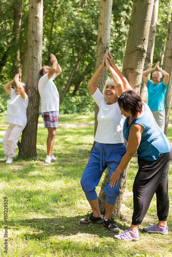 Fototapeta premium Active seniors working out in a garden