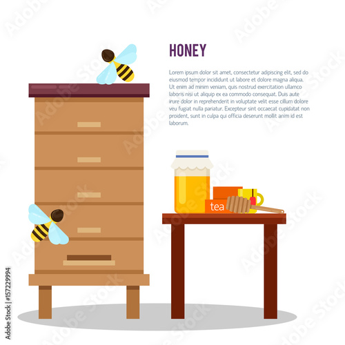 Beekeeping vector concept with different  items. Modern flat style vector.