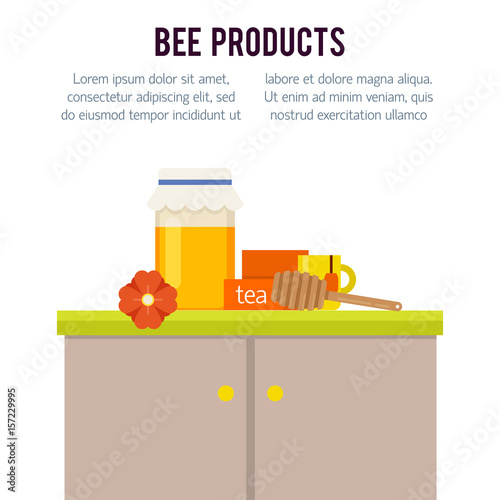 Beekeeping vector concept with different  items. Modern flat style vector.