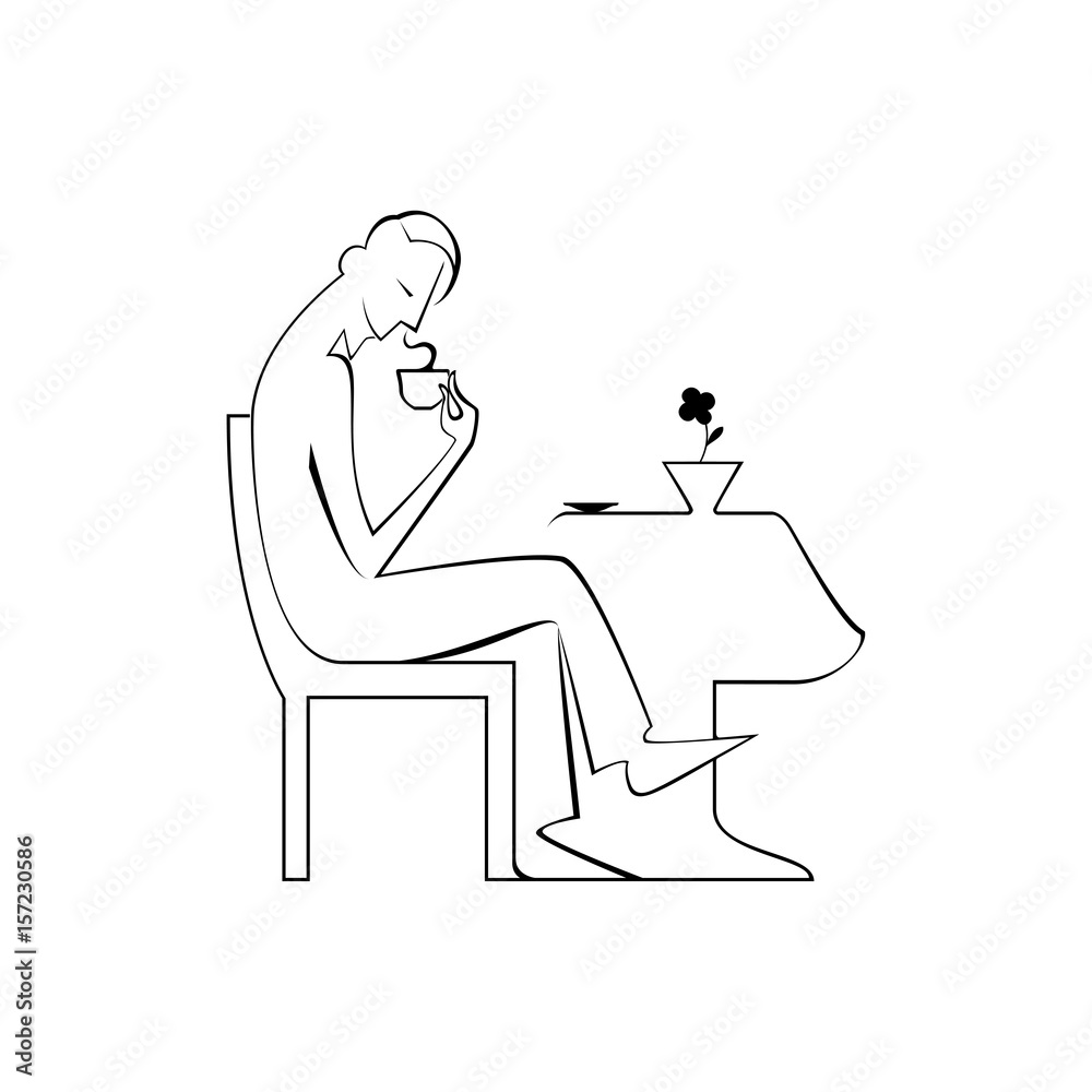 Figura maschile beve il caffè seduto al tavolo