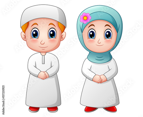 Happy muslim kid cartoon isolated on white background