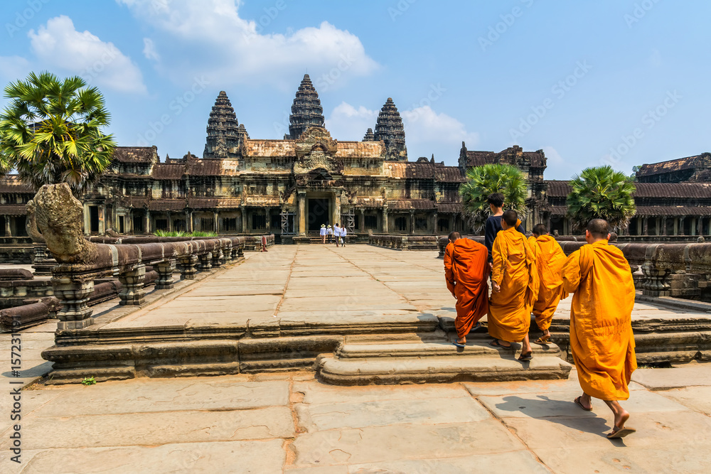 Fototapeta premium Amazing view of Angkor Wat is a temple complex in Cambodia and the largest religious monument in the world. Location: Siem Reap, Cambodia. Artistic picture. Beauty world.