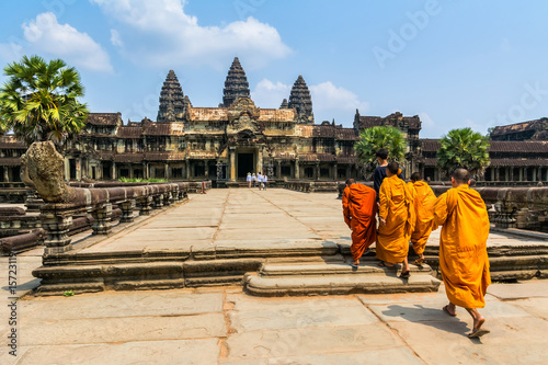 Amazing view of Angkor Wat is a temple complex in Cambodia and the largest religious monument in the world. Location: Siem Reap, Cambodia. Artistic picture. Beauty world. photo