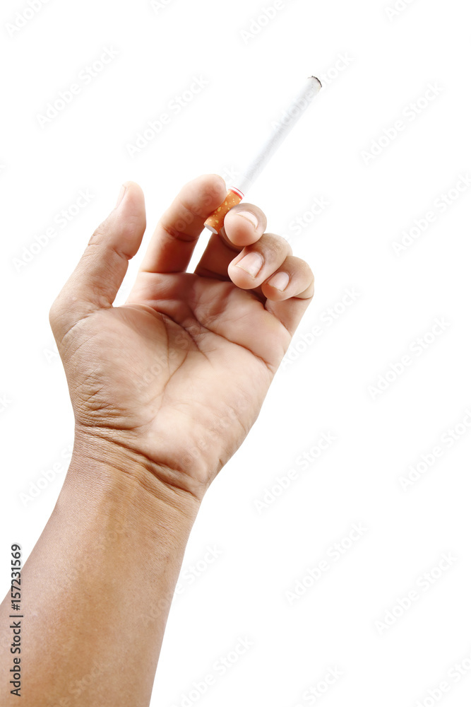 Smokers hand with cigarette isolated with clipping path. Smokers hand with cigarette isolated with clipping path.
