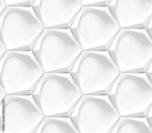 Fototapeta Naklejka Na Ścianę i Meble -  White seamless geometric texture. Origami paper style. Hexagonal elements. 3D rendering background.