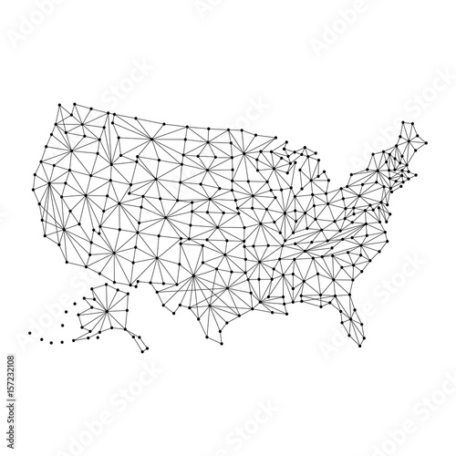 Map of United States of America from polygonal black lines and dots of vector illustration