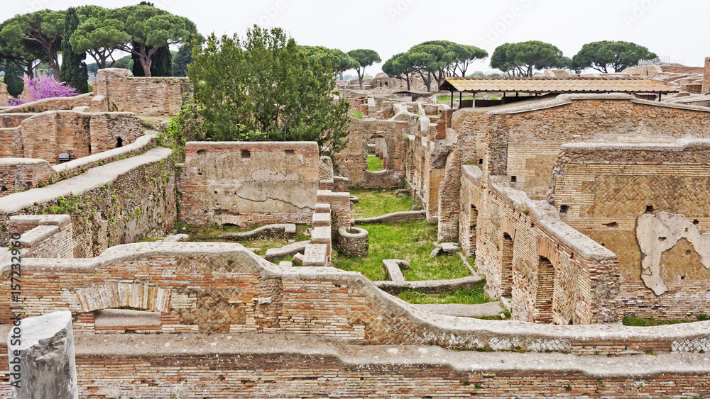 Archaeological Roman site landscape in Ostia Antica - Rome - Italy