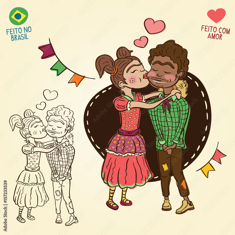 Young peasants in love - Brazilian june party style / Made in Brazil - Made  with love - Creative vector cartoon characters for june party themes Stock  Vector | Adobe Stock
