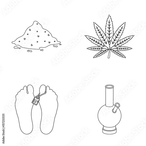 Hemp, cocaine, bong, corpse in the morgue. Drugs set collection icons in outline style vector symbol stock illustration web.
