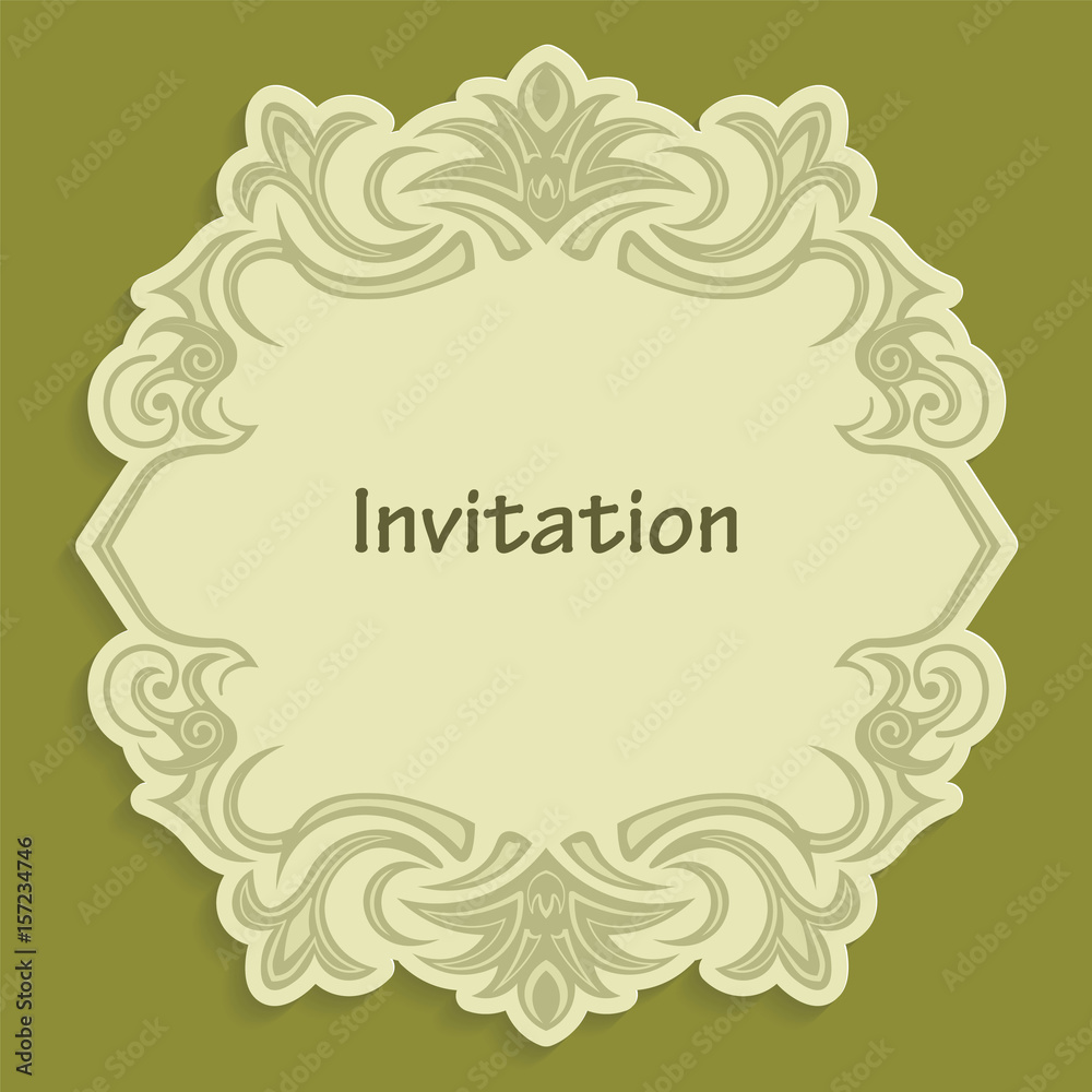 Template cut out of paper cards with kaligraficheskim gold pattern. Design a wedding invitation or an invitation to another event. Vintage label for different goods. Vector billet for laser cutting.