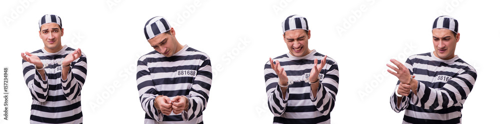Man prisoner isolated on white background