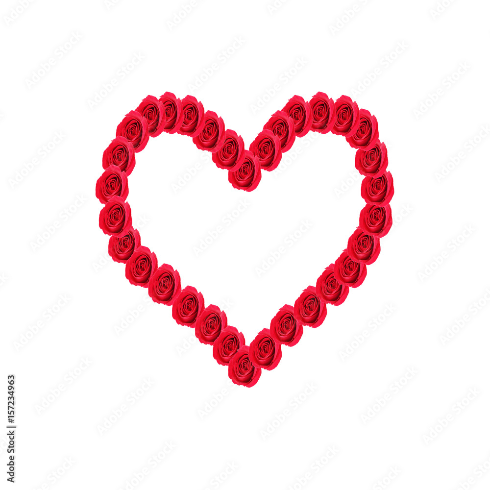 Heart of red roses isolated on white