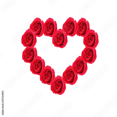 Heart of red roses isolated on white