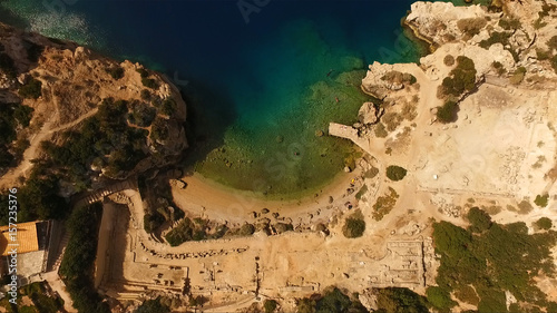 Aerial drone photo of Heraion and Lake Vouliagmeni, Loutraki, Greece photo