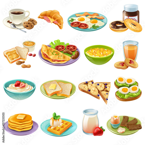 Breakfast Brunch Menu Food Icons Set