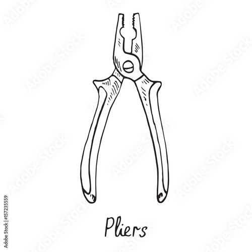 Pliers, hand drawn doodle sketch in pop art style, vector illustration