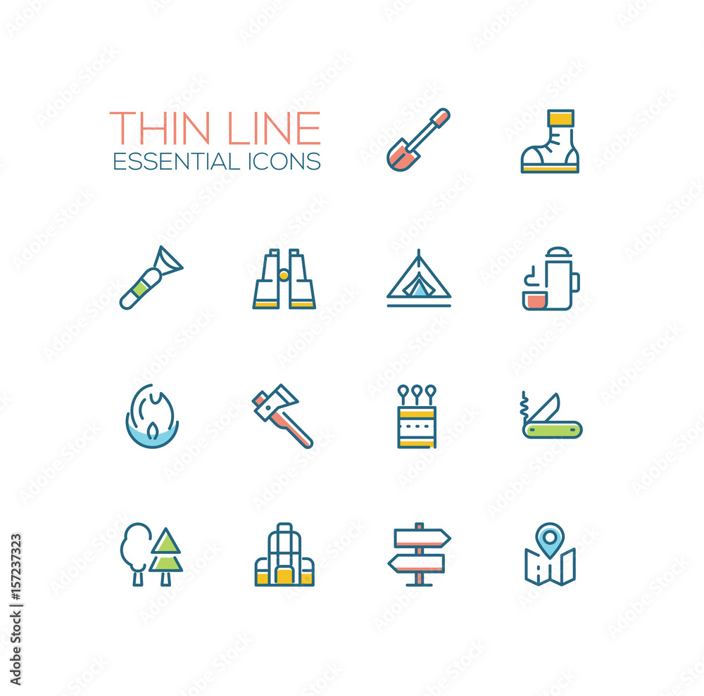 Camping and Hiking - line icons set Camping and Hiking - line icons set
