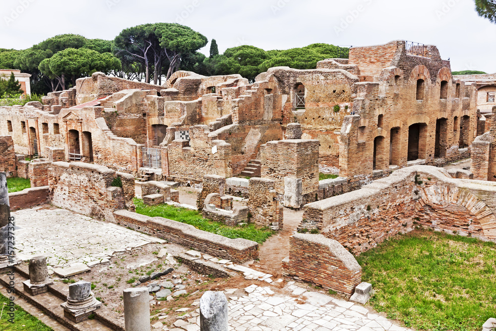 Archaeological Roman site landscape in Ostia Antica - Rome - Italy