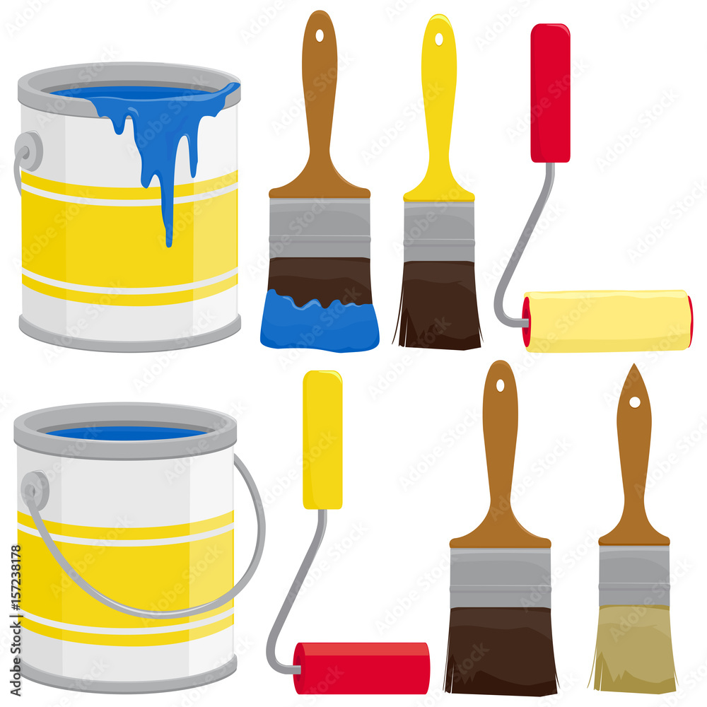 Paint cans, brushes and rollers. Vector illustration Stock Vector