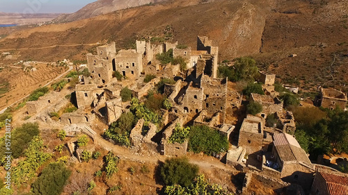 Aerial drone photo of castles in Vatheia, Mani, Peloponnese, Greece photo