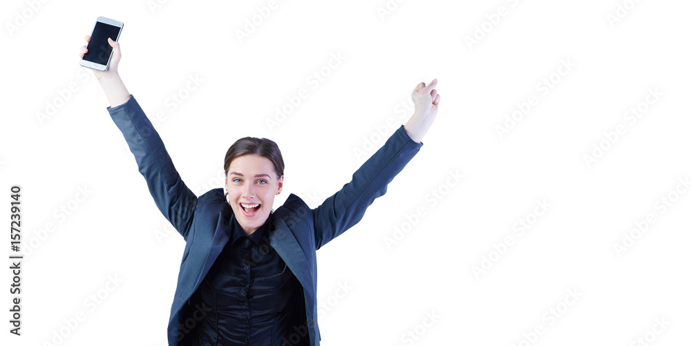 Portrait of a very happy business woman celebrating good news. Portrait of a very happy business woman celebrating good news.