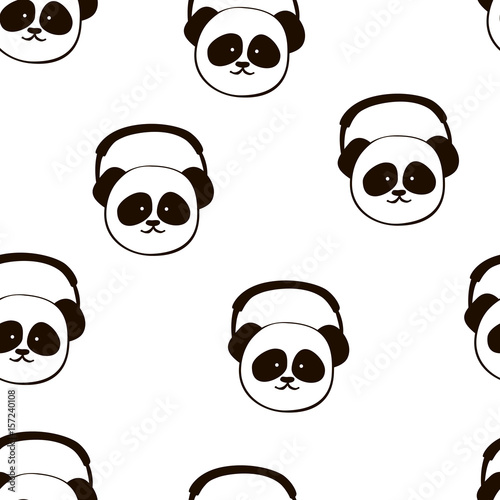 Fototapeta Naklejka Na Ścianę i Meble -  Panda, headphone. Seamless pattern. Vector cartoon illustration isolated on white. Funny, cute animal. Fabric textile, print card, pillow, t-shirt