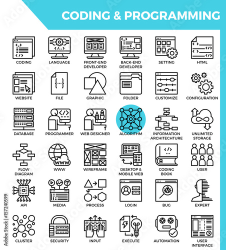 Coding & Programming concept detailed line icons