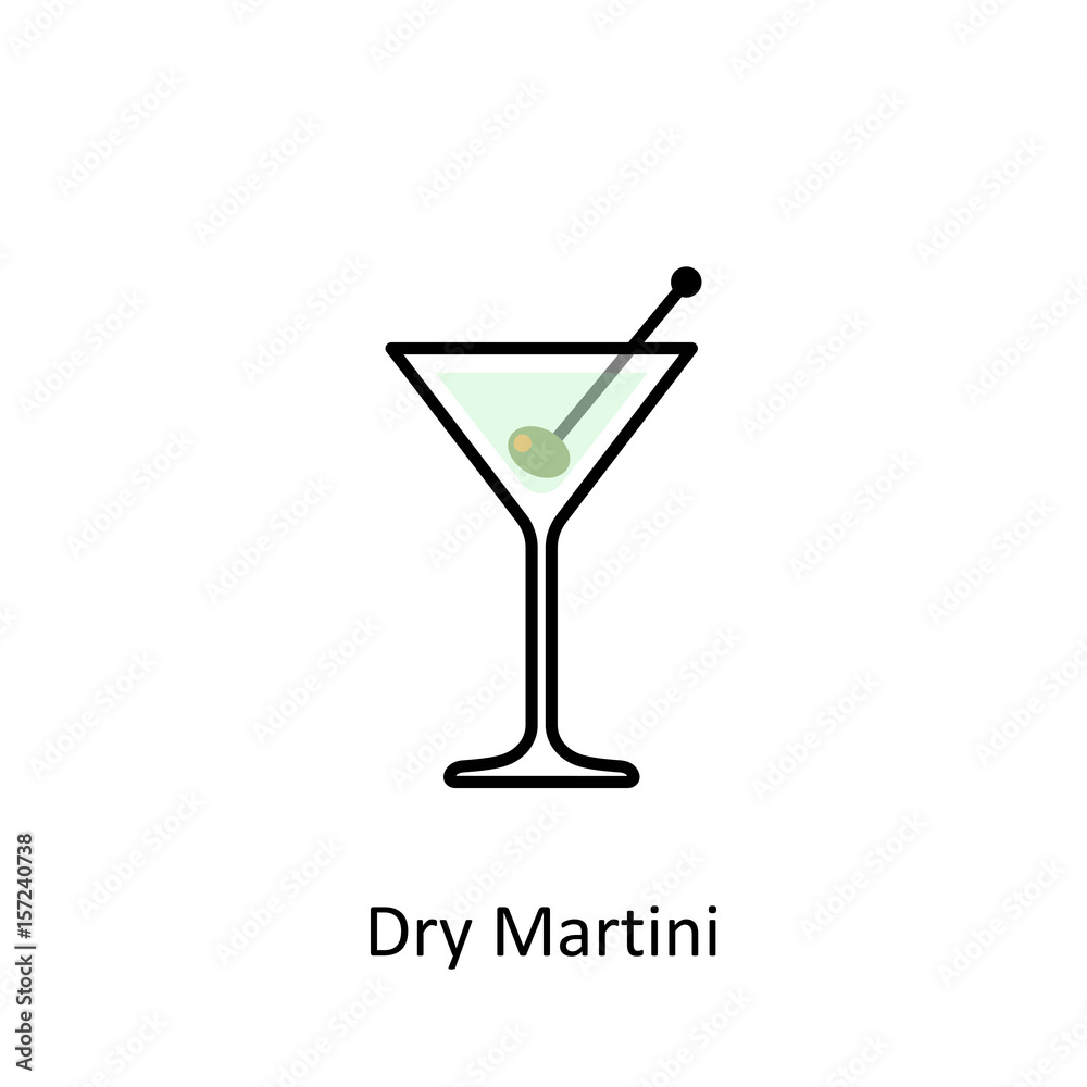 Dry Martini cocktail icon in flat style Dry Martini cocktail icon in flat style