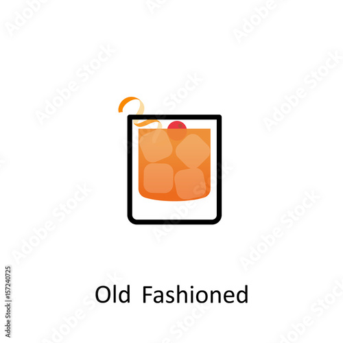 Old Fashioned cocktail icon in flat style