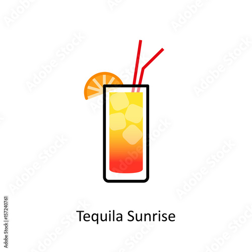 Tequila Sunrise cocktail icon in flat style