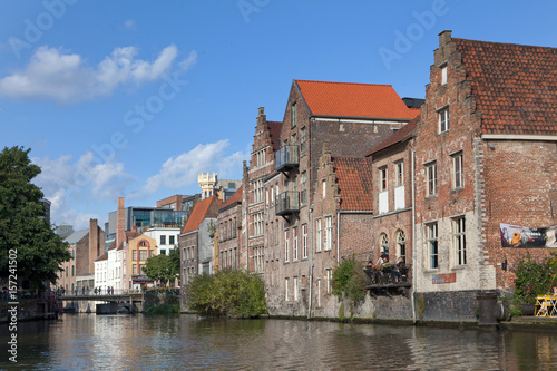 River Leie with facades Ghent Belgium. Canals. photo