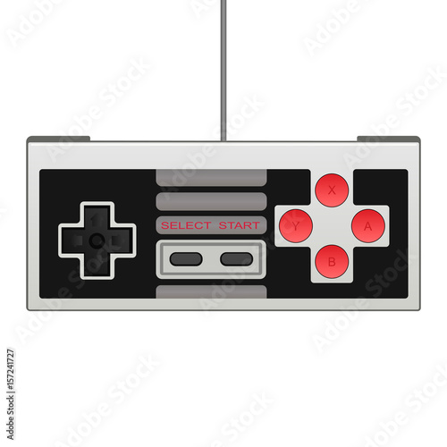 Retro joystick with wire isolated on white background. Control console for video game. Vector illustration photo