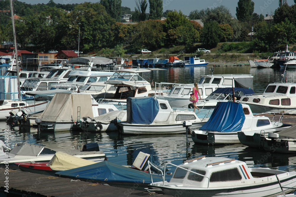 Fototapeta premium Boats moored in a small marina