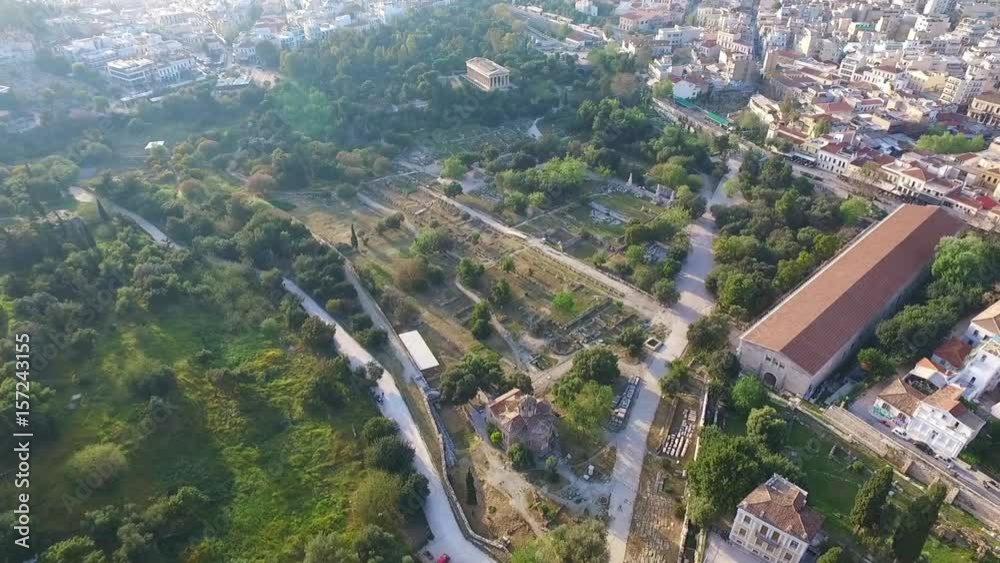 Aerial drone video of Ancient Agora, Athens historic center, Attica, Greece Aerial drone video of Ancient Agora, Athens historic center, Attica, Greece