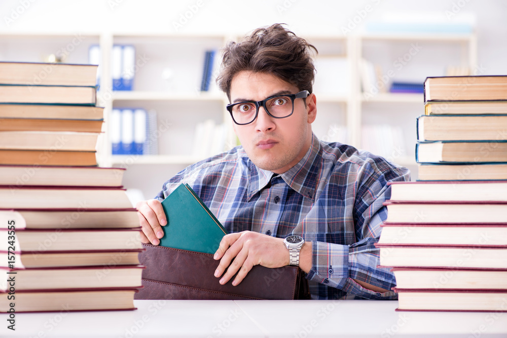 Nerd funny student preparing for university exams Nerd funny student preparing for university exams
