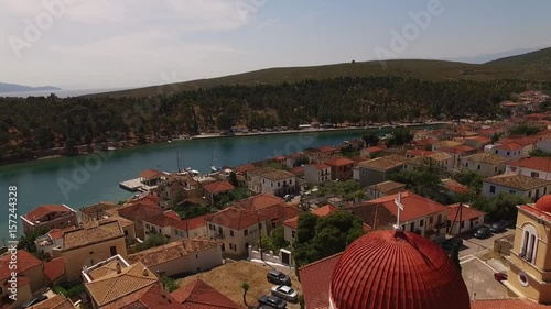 Aerial drone video of picturesque village of Galaxidi, Fokida, Greece photo