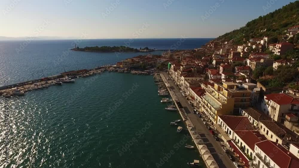 Aerial drone video of traditional village of Githeion, Mani, Peloponnese, Greece Aerial drone video of traditional village of Githeion, Mani, Peloponnese, Greece