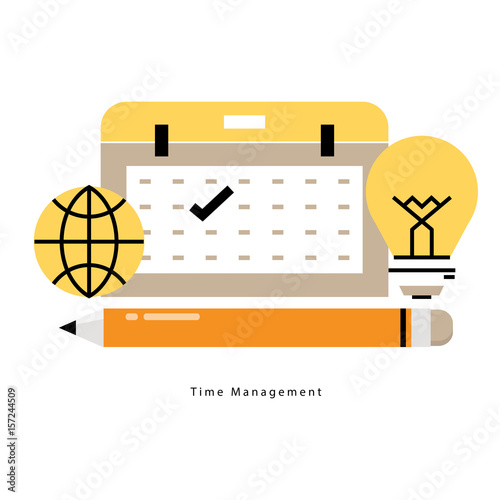Time and business management, planning events, calendar, organization flat line business vector illustration design banner. Time control and optimization concept for mobile and web graphics