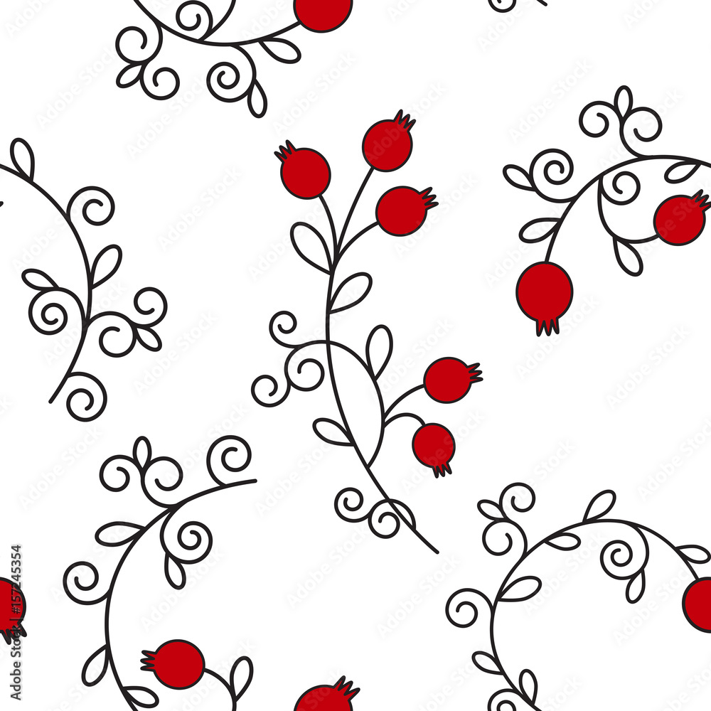 Vector seamless pattern with pomegranates. Floral pattern for cushion, pillow, bandanna, silk kerchief or shawl fabric print. Texture for clothes, bedclothes.