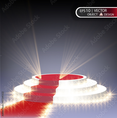 The white podium is multilevel on a transparent background with a red path and spotlighting the spotlights. The vector illustration of the eps 10.