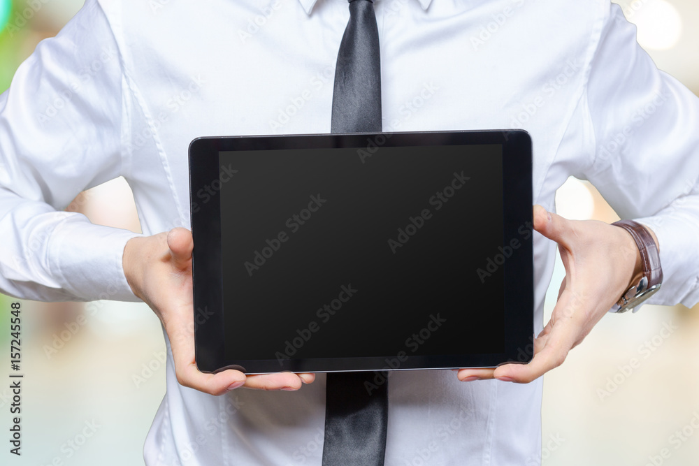 Business man working on digital tablet Business man working on digital tablet