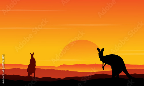 Silhouette of kangaroo on the hill scenery